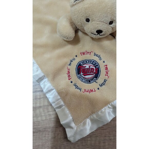 Baby Fanatic Minnesota Twins Baby Security Blanket Plush Bear Satin Trim Tan 12" - Picture 4 of 8